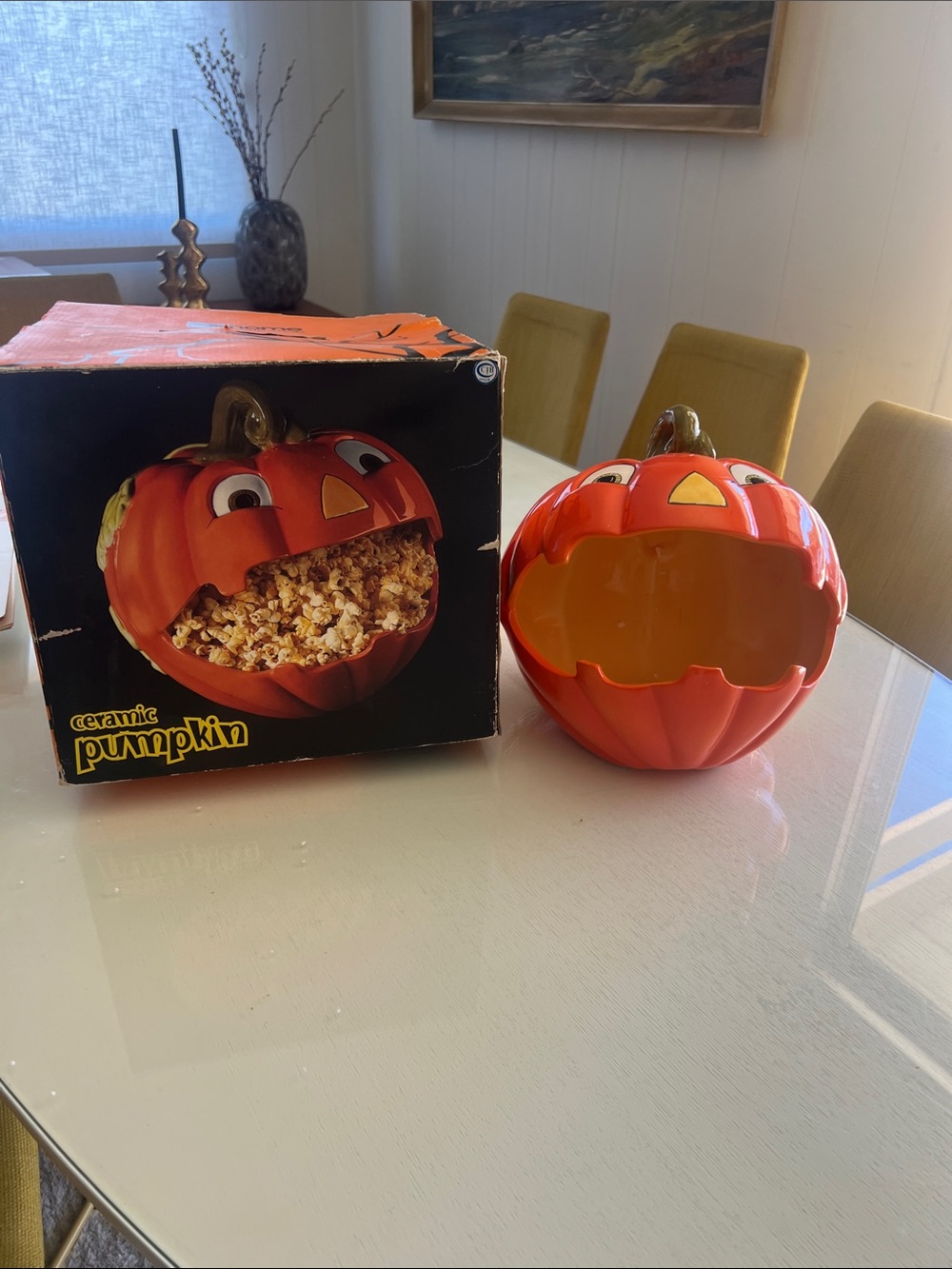 Orange Ceramic Pumpkin Candy Bowl for Halloween